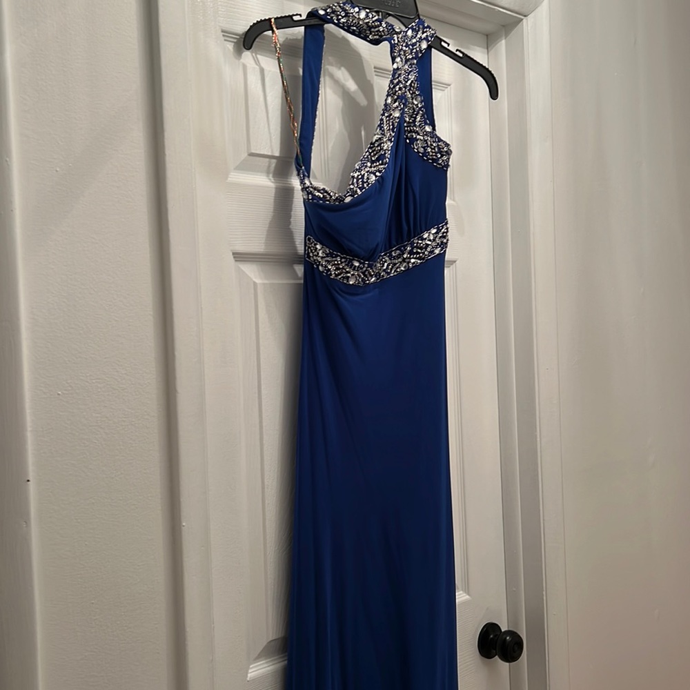 Off the shoulder prom dress blue with sequins
